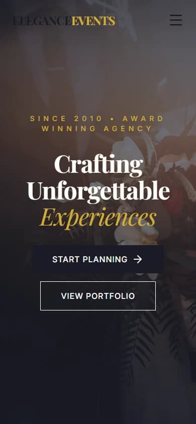 Elegance Events — mobile website screenshot
