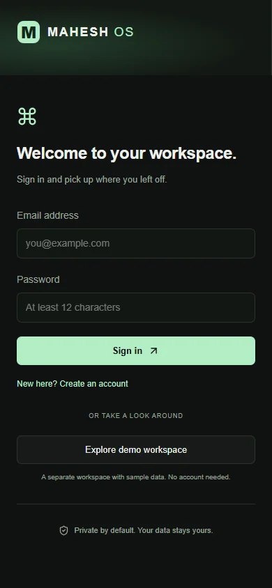 Mahesh OS — mobile website screenshot