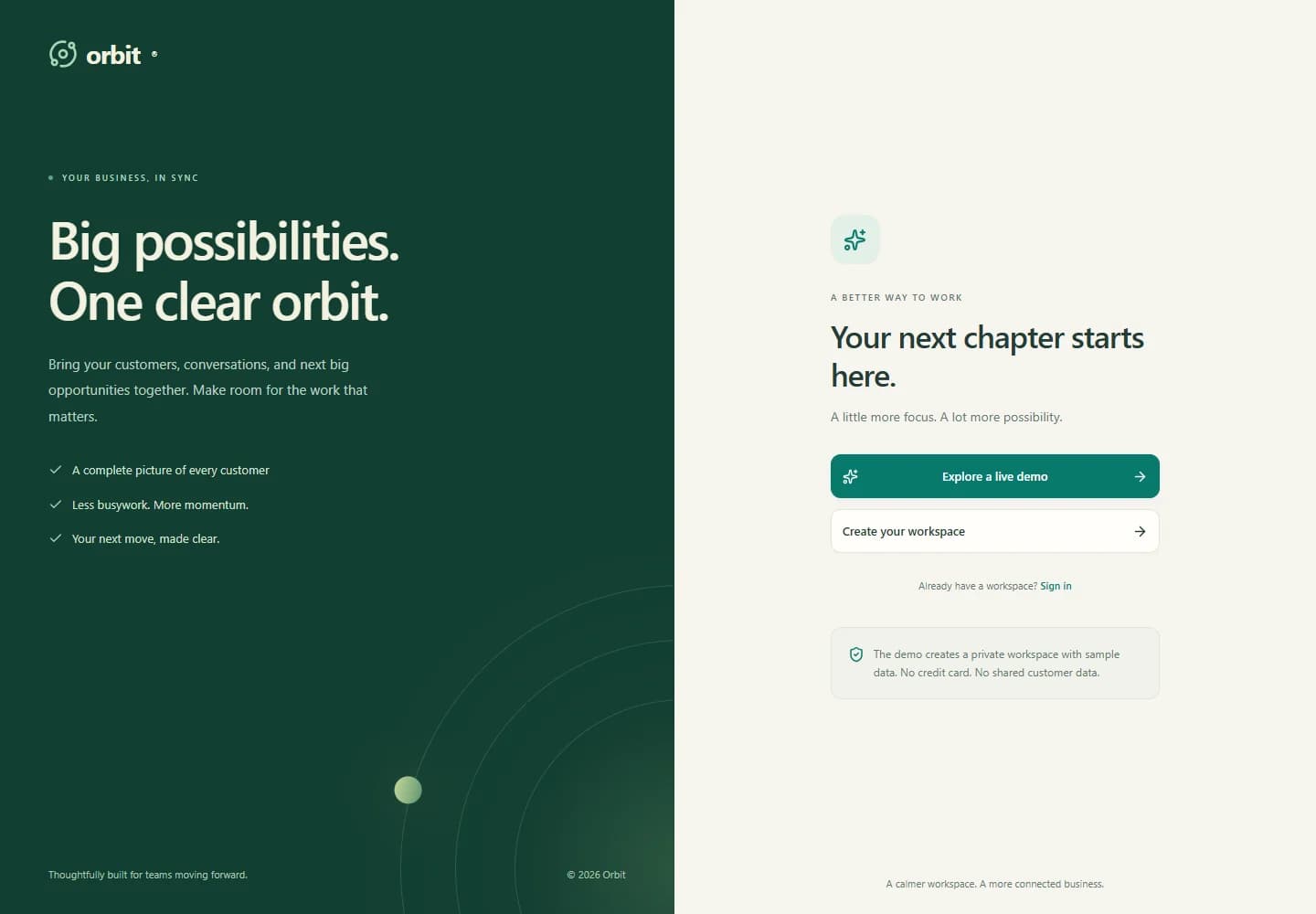 Orbit CRM — desktop website screenshot