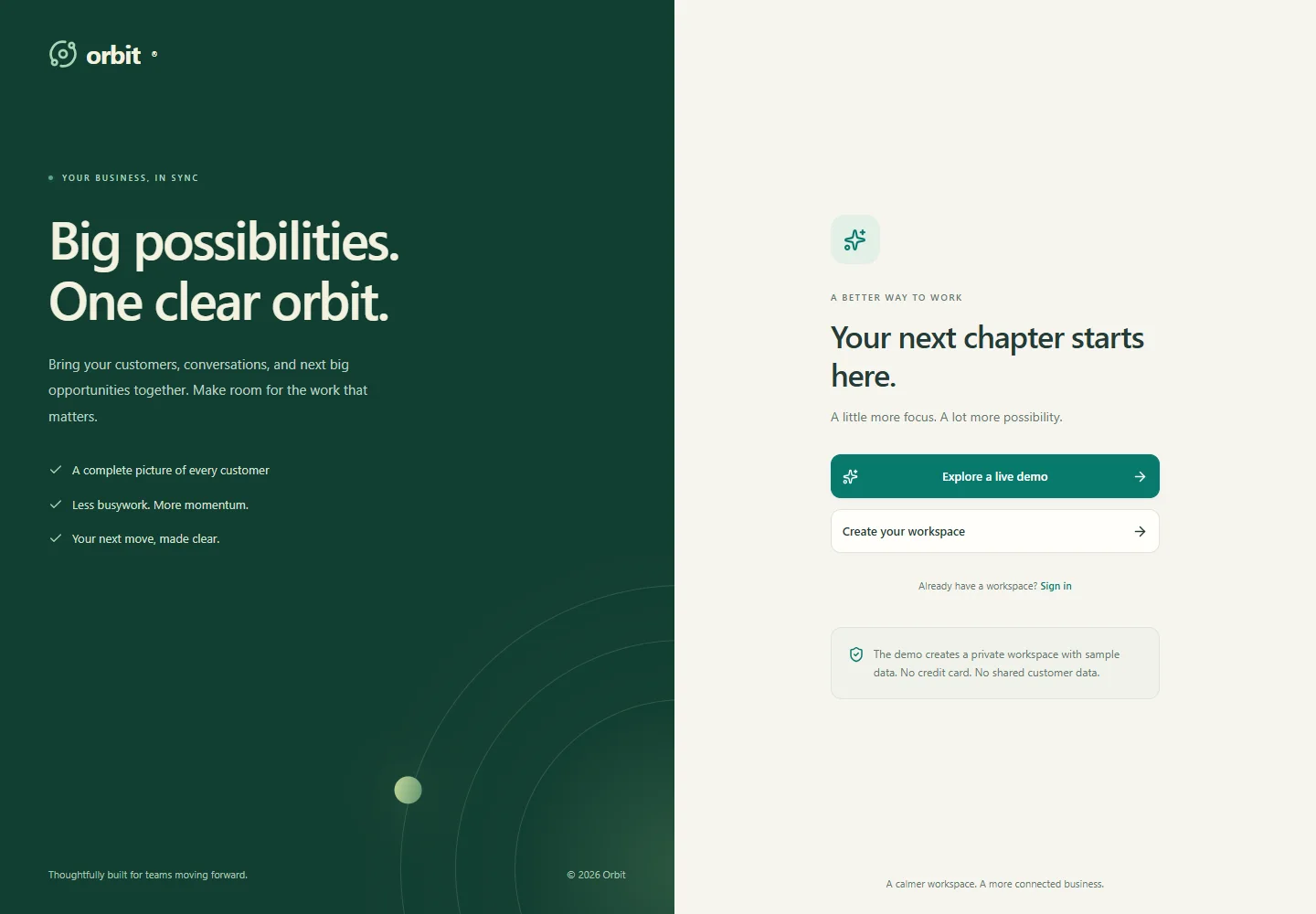 Orbit CRM — website detail screenshot