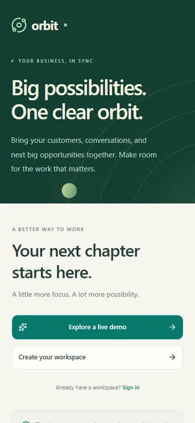Orbit CRM — mobile website screenshot