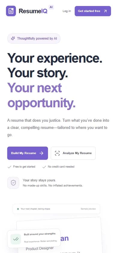 ResumeIQ AI — mobile website screenshot