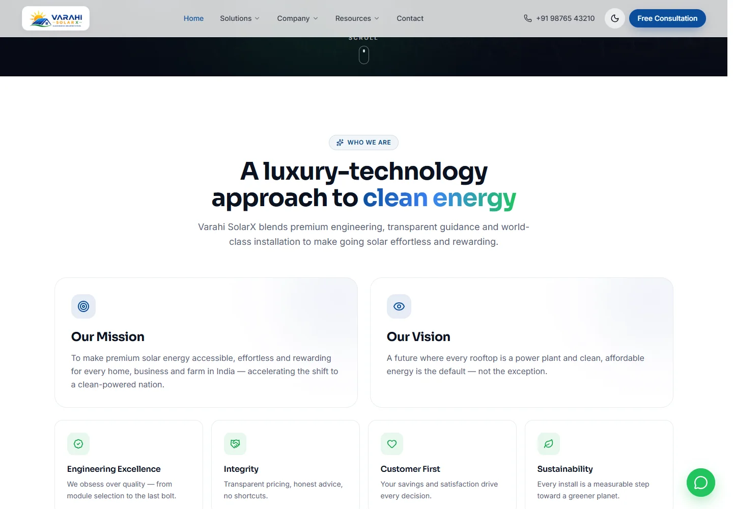 Varahi SolarX — website detail screenshot