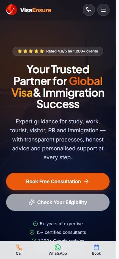 VisaEnsure — mobile website screenshot