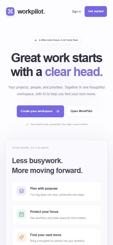 WorkPilot — mobile website screenshot